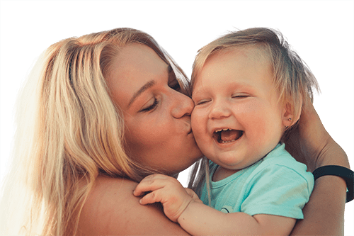 Mom and babby smiling